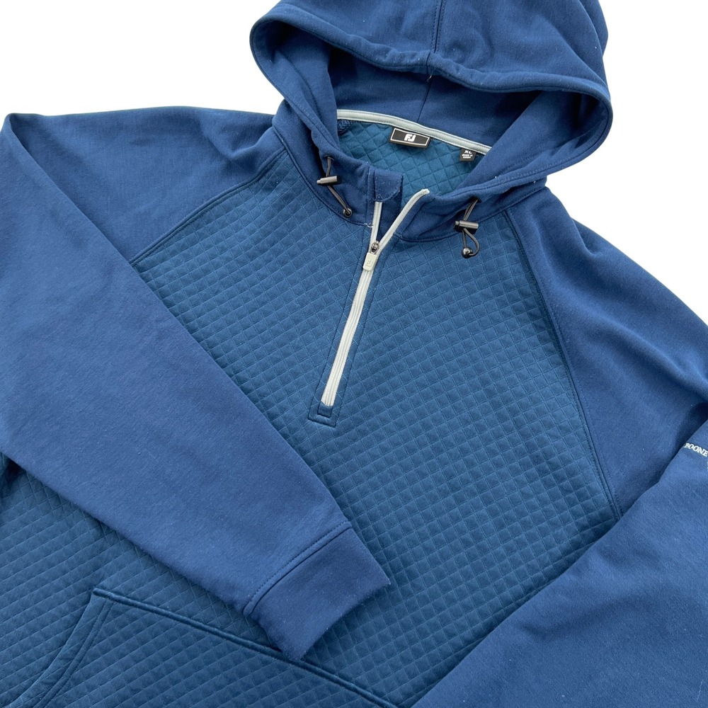 FootJoy Links 1/4 Zip Hoodie Men XL Navy Quilted Pullover Boone Valley Golf Prep